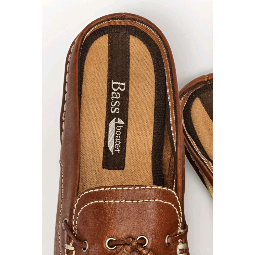 Bass Boater Aboard Women 8.5M Brown Leather Boat Shoes Mules Tassel Slip On - Picture 3 of 13